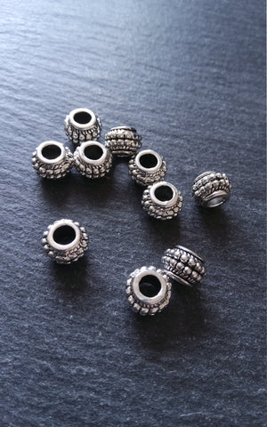10 or 50 Barrel Lantern 9mm Antique Silver Tone Spacer Beads with Dots 9x7mm Large 4.5mm Hole - ContentedCatz