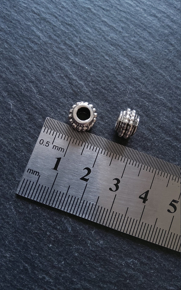 10 or 50 Barrel Lantern 9mm Antique Silver Tone Spacer Beads with Dots 9x7mm Large 4.5mm Hole - ContentedCatz
