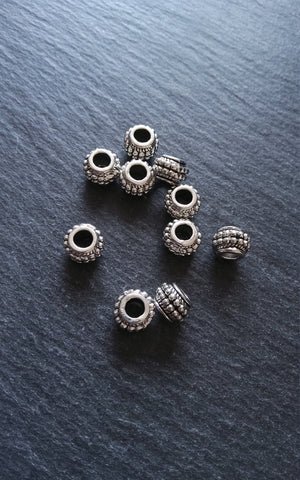 10 or 50 Barrel Lantern 9mm Antique Silver Tone Spacer Beads with Dots 9x7mm Large 4.5mm Hole - ContentedCatz
