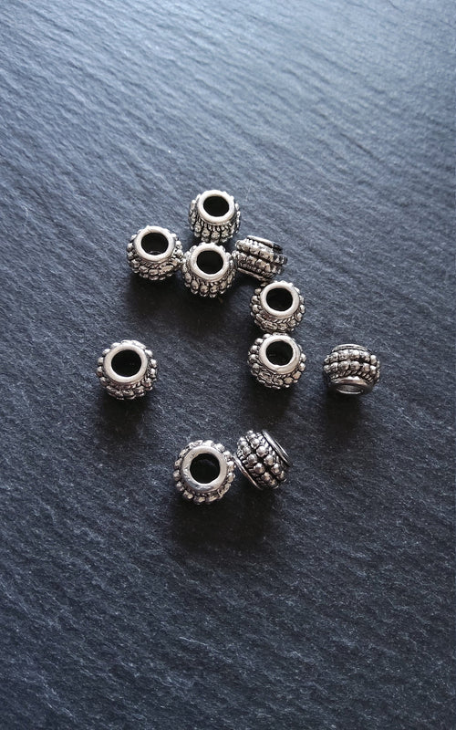 10 or 50 Barrel Lantern 9mm Antique Silver Tone Spacer Beads with Dots 9x7mm Large 4.5mm Hole - ContentedCatz