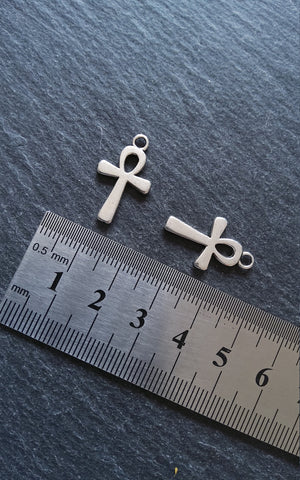 10 or 50 Ankh Charms Silver Tone Ancient Egyptian Small Plain 22x13mm