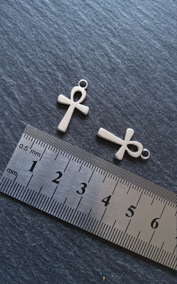 10 or 50 Ankh Charms Silver Tone Ancient Egyptian Small Plain 22x13mm