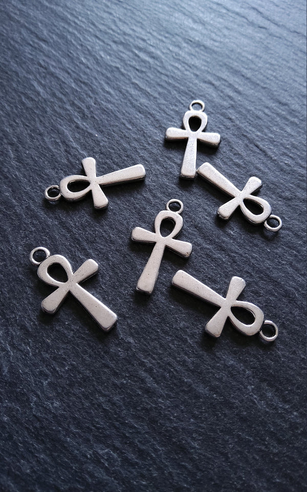 10 or 50 Ankh Charms Silver Tone Ancient Egyptian Small Plain 22x13mm