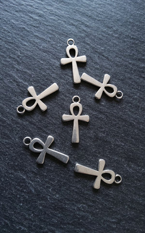 10 or 50 Ankh Charms Silver Tone Ancient Egyptian Small Plain 22x13mm
