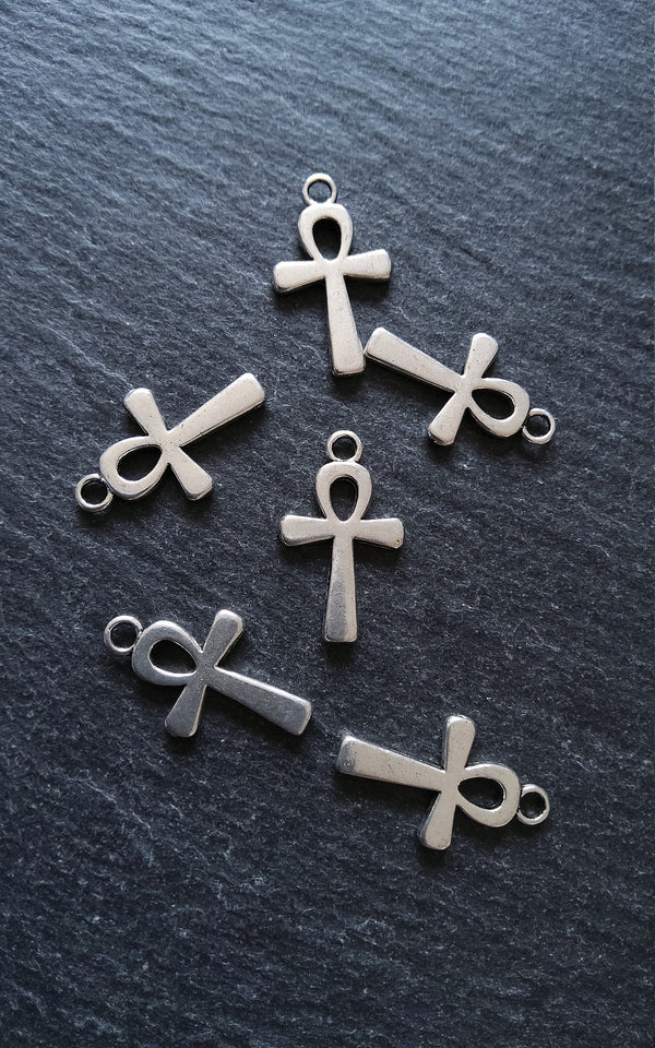 10 or 50 Ankh Charms Silver Tone Ancient Egyptian Small Plain 22x13mm