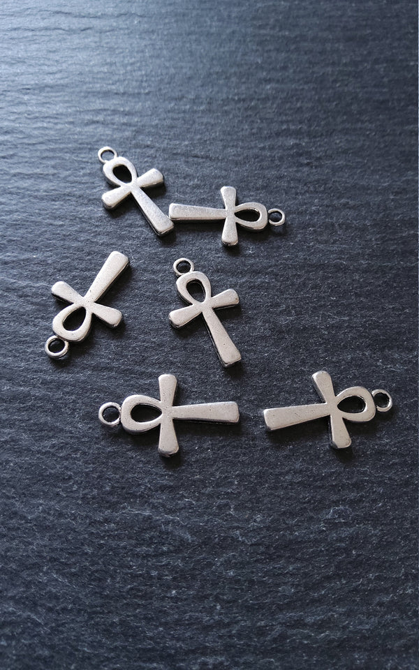 10 or 50 Ankh Charms Silver Tone Ancient Egyptian Small Plain 22x13mm