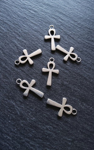 10 or 50 Ankh Charms Silver Tone Ancient Egyptian Small Plain 22x13mm