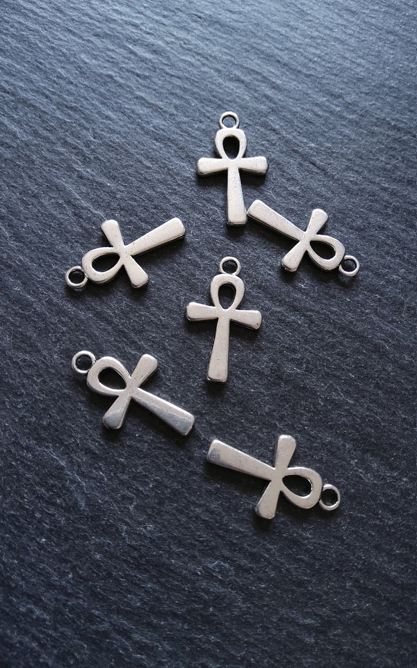 10 or 50 Ankh Charms Silver Tone Ancient Egyptian Small Plain 22x13mm
