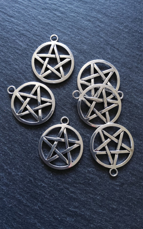 6 or 30 Pentagram Pendants Antique Silver Tone 29x25mm. Nickel FREE - ContentedCatz
