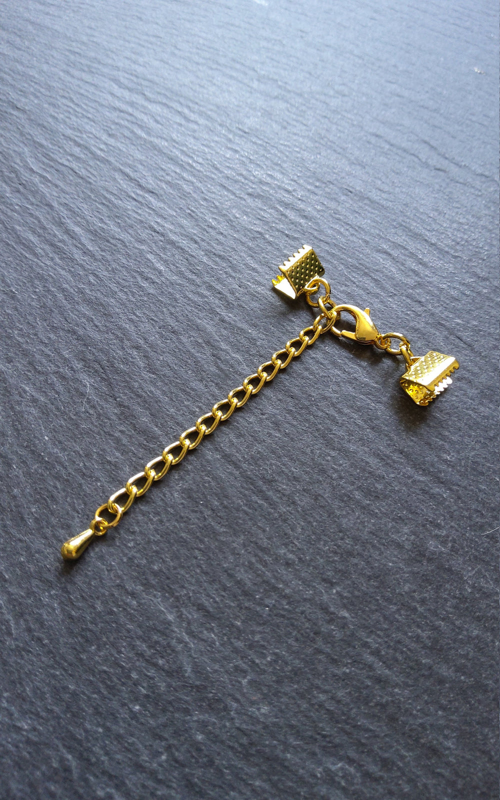 Pack of 5 Gold Plated Crimp End Sets for Ribbon, Various Sizes
