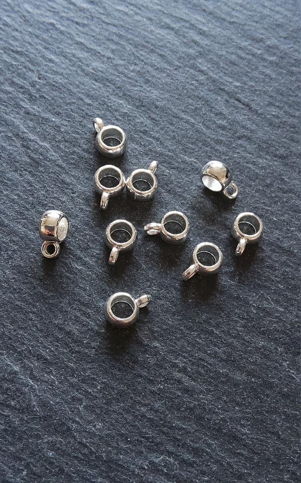 20 or 100 Bright Silver Plated Bail Beads 9x4mm Plain Metal Alloy 3.5mm Hole