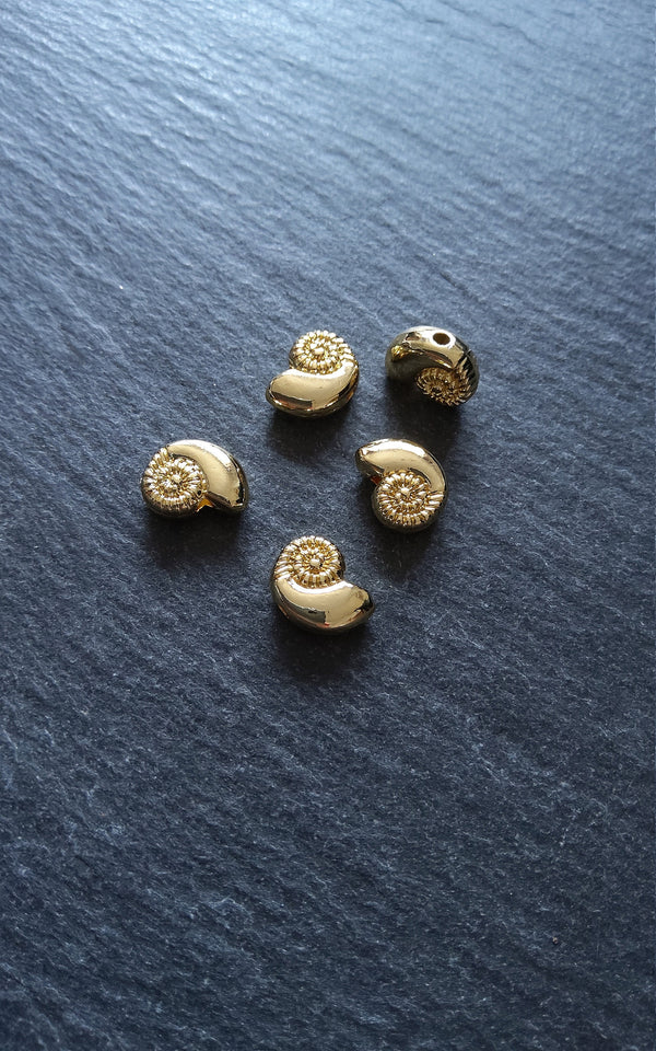 4 or 20 Shell Snail Ammonite Beads Real 14K Gold Plated Alloy 11x8x4.5mm Hole: 1.5mm Nickel FREE