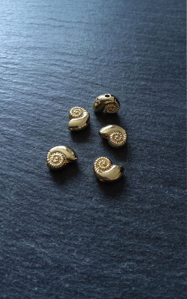 4 or 20 Shell Snail Ammonite Beads Real 14K Gold Plated Alloy 11x8x4.5mm Hole: 1.5mm Nickel FREE