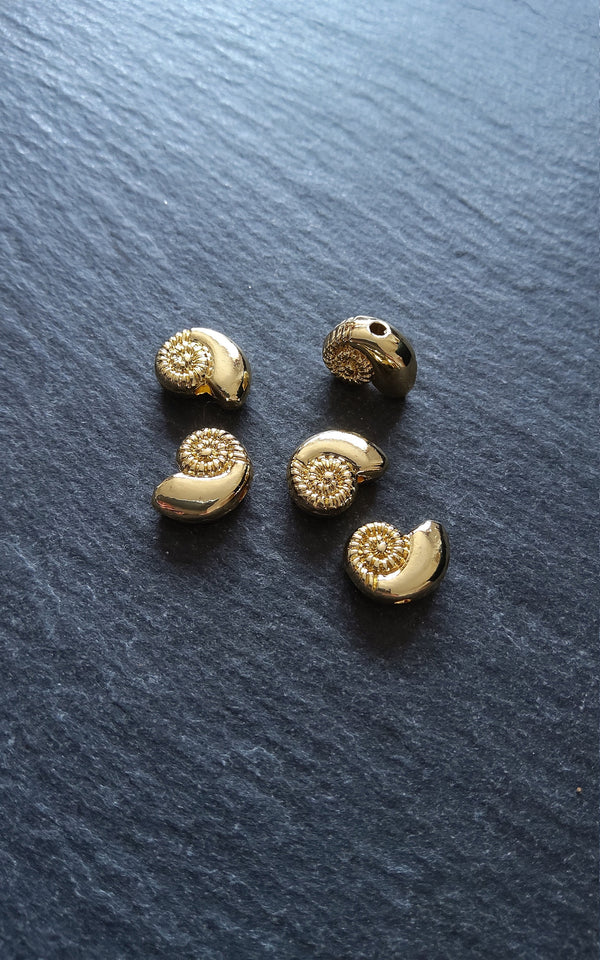 4 or 20 Shell Snail Ammonite Beads Real 14K Gold Plated Alloy 11x8x4.5mm Hole: 1.5mm Nickel FREE