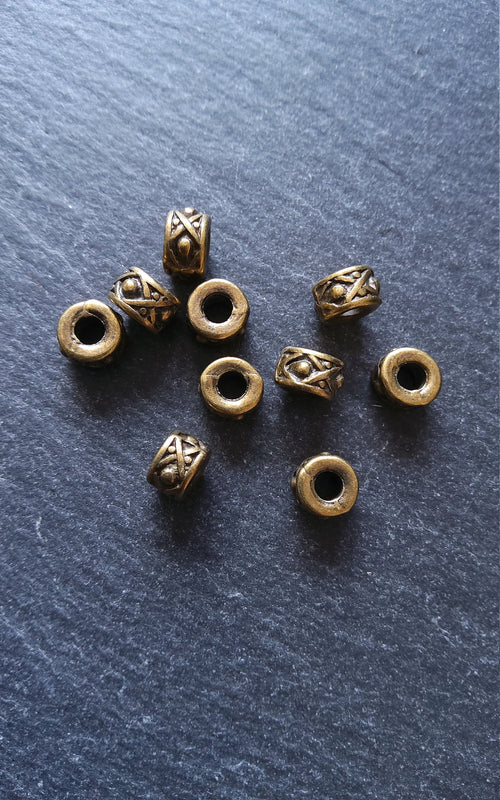 8 or 40 Antique Bronze 7mm Round Patterned Drum Spacer Beads 7x4.6mm Hole: 3.1mm
