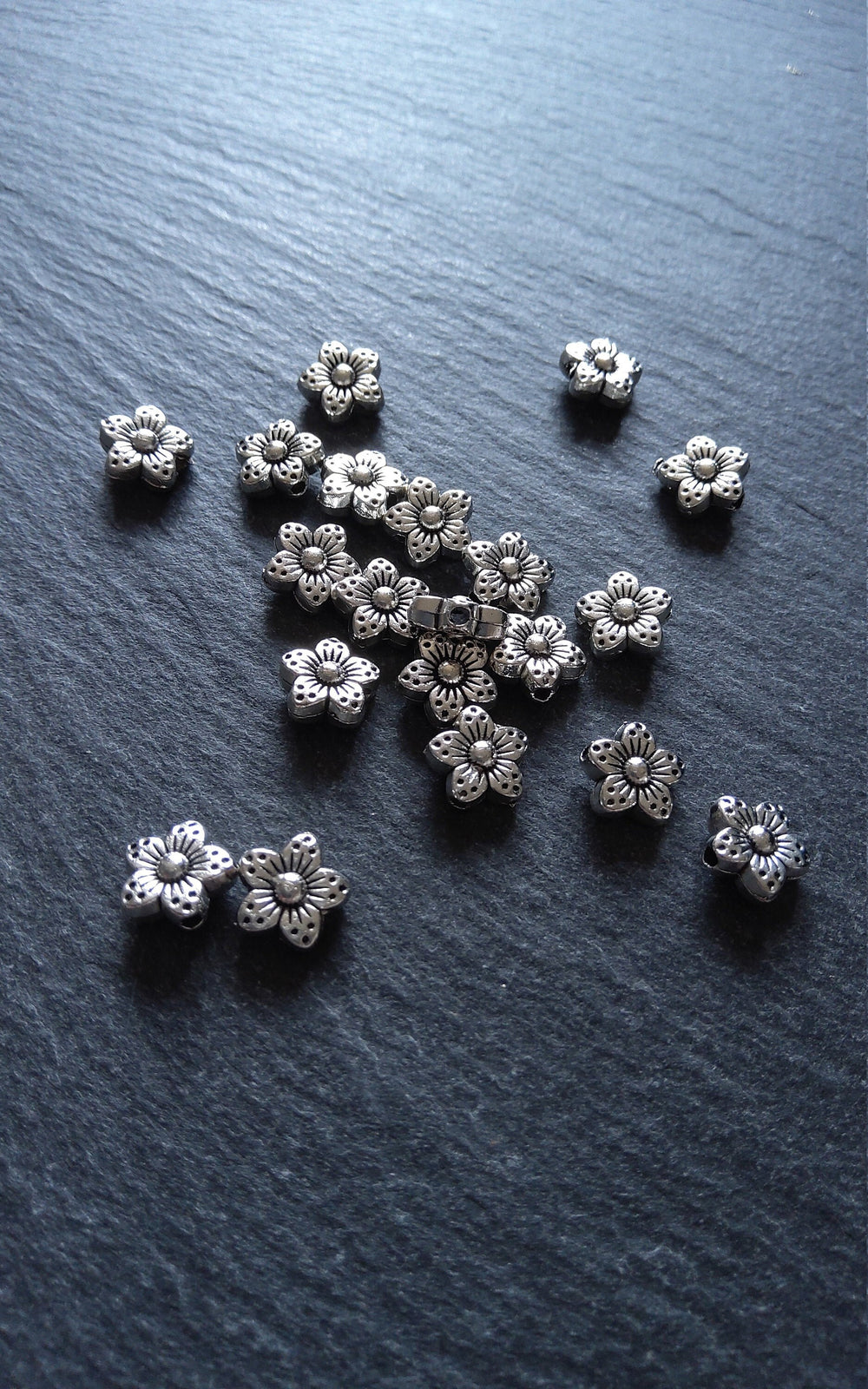20 or 100 Antique Silver Tone 9mm Tibetan Flower Spacer Beads 9x5mm