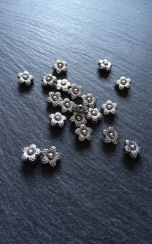 20 or 100 Antique Silver Tone 9mm Tibetan Flower Spacer Beads 9x5mm