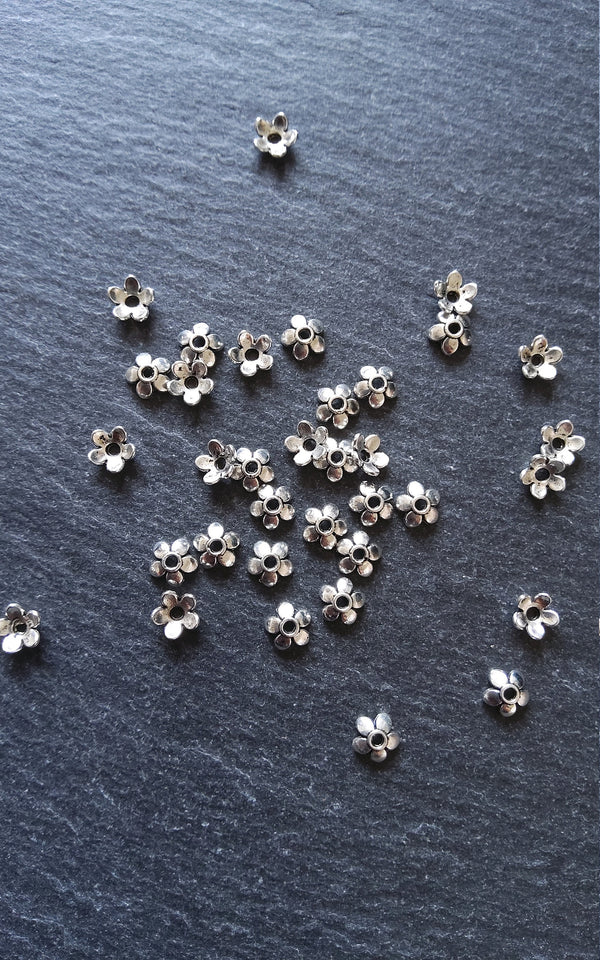 100 or 400 Flower Bead Caps 6mm Antique Silver Tone