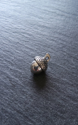 6 or 30 Acorn Charms Antique Silver Tone Solid 14x10mm
