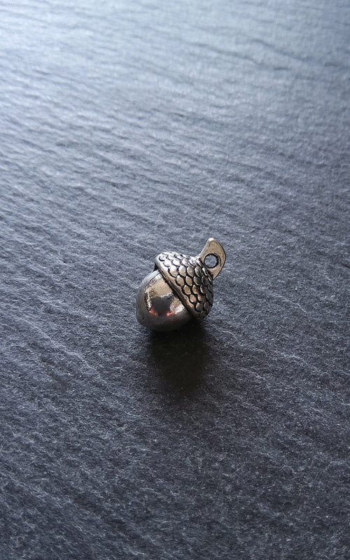 6 or 30 Acorn Charms Antique Silver Tone Solid 14x10mm