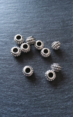 10 or 50 Barrel Lantern 9mm Antique Silver Tone Spacer Beads with Dots 9x7mm Large 4.5mm Hole - ContentedCatz