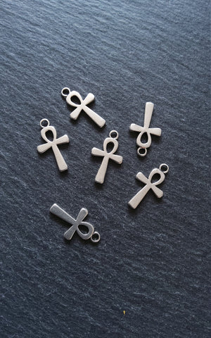 10 or 50 Ankh Charms Silver Tone Ancient Egyptian Small Plain 22x13mm