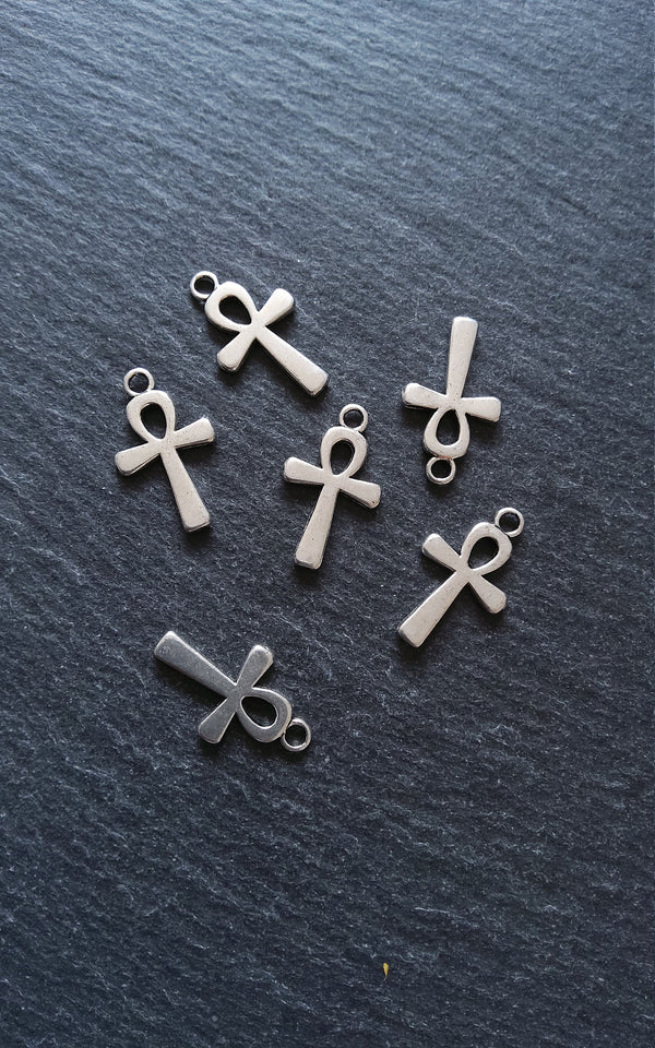 10 or 50 Ankh Charms Silver Tone Ancient Egyptian Small Plain 22x13mm