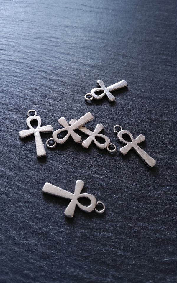 10 or 50 Ankh Charms Silver Tone Ancient Egyptian Small Plain 22x13mm