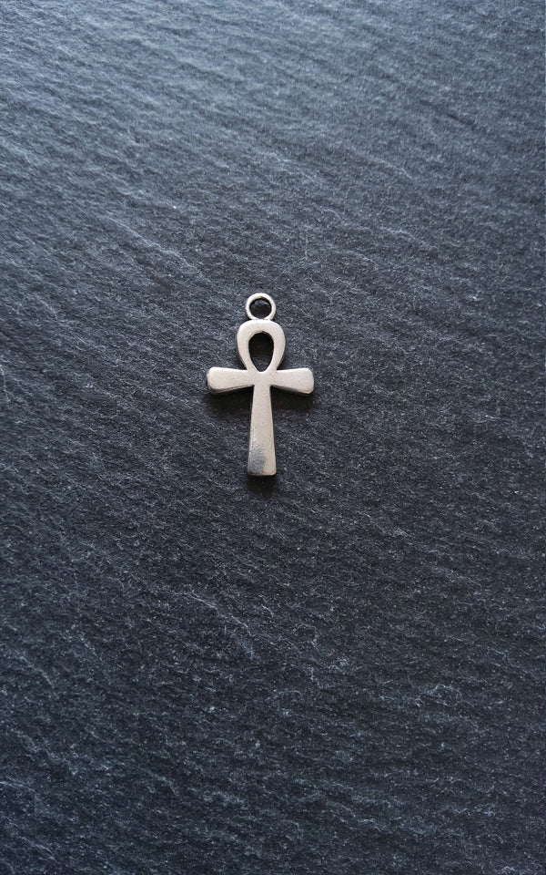 10 or 50 Ankh Charms Silver Tone Ancient Egyptian Small Plain 22x13mm