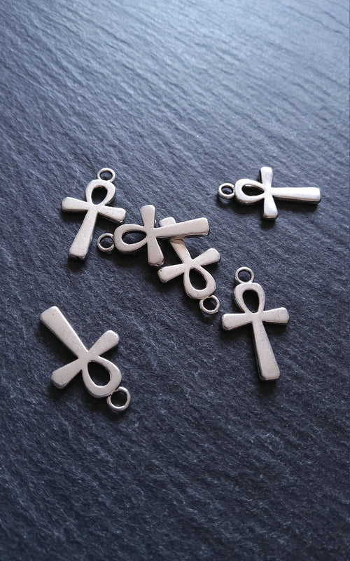 10 or 50 Ankh Charms Silver Tone Ancient Egyptian Small Plain 22x13mm