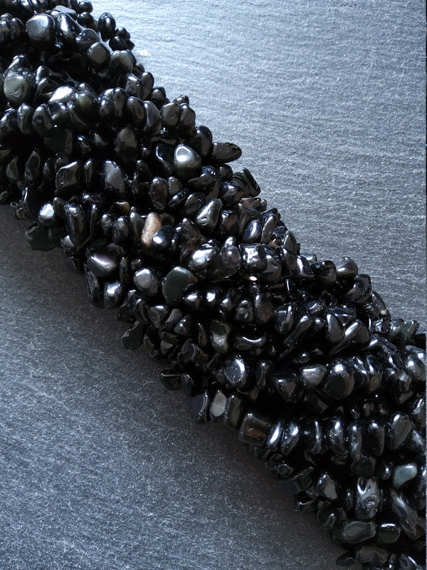Natural Black Obsidian Irregular Chip Beads approx. 5mm to 8mm. Full 31 inch Strand