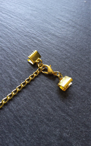 Pack of 5 Gold Plated Crimp End Sets for Ribbon, Various Sizes
