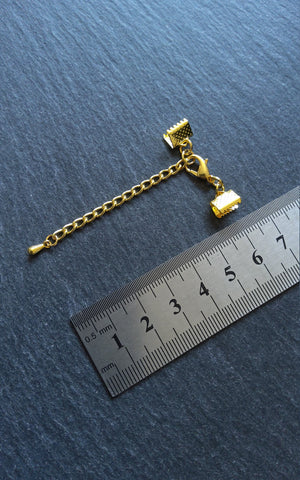 Pack of 5 Gold Plated Crimp End Sets for Ribbon, Various Sizes