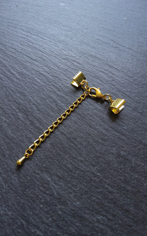 Pack of 5 Gold Plated Crimp End Sets for Ribbon, Various Sizes