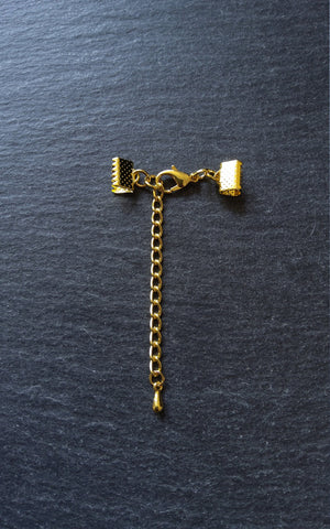 Pack of 5 Gold Plated Crimp End Sets for Ribbon, Various Sizes