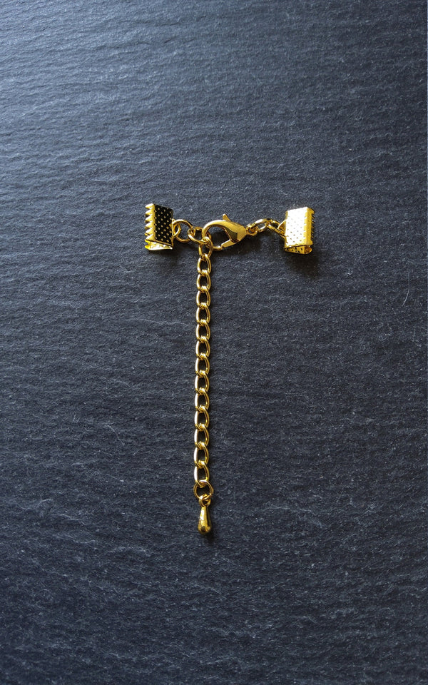 Pack of 5 Gold Plated Crimp End Sets for Ribbon, Various Sizes