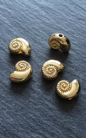 4 or 20 Shell Snail Ammonite Beads Real 14K Gold Plated Alloy 11x8x4.5mm Hole: 1.5mm Nickel FREE