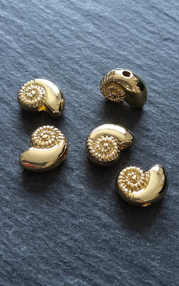 4 or 20 Shell Snail Ammonite Beads Real 14K Gold Plated Alloy 11x8x4.5mm Hole: 1.5mm Nickel FREE