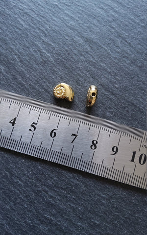 2 or 10 Shell Snail Ammonite Beads Real 18K Gold Plated Brass 10x7.5x4mm. Hole: 1.2mm