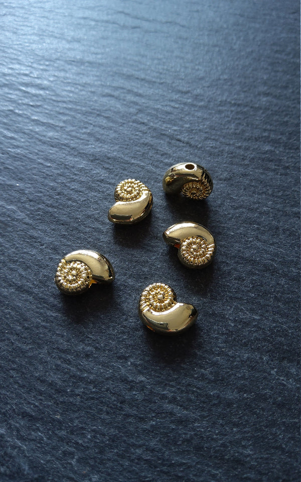 4 or 20 Shell Snail Ammonite Beads Real 14K Gold Plated Alloy 11x8x4.5mm Hole: 1.5mm Nickel FREE