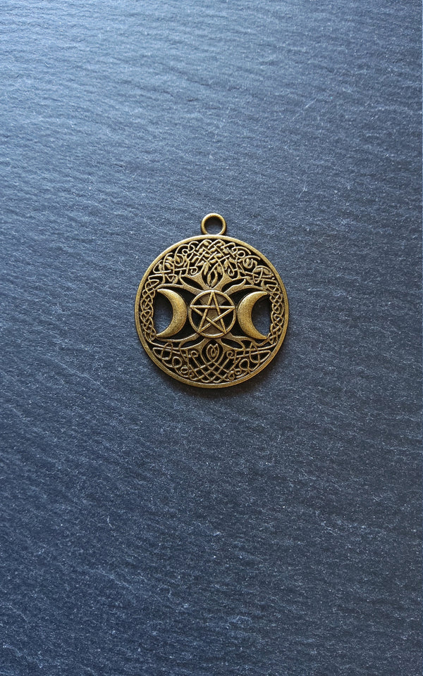 4 or 20 Round Triple Moon Pentagram Charms Antique Bronze Tone Alloy 34x39mm