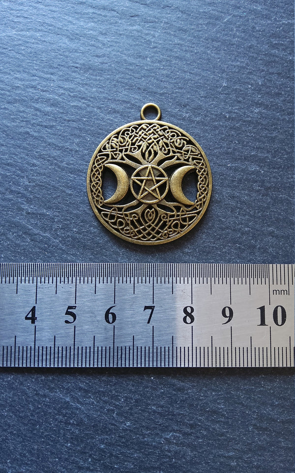 4 or 20 Round Triple Moon Pentagram Charms Antique Bronze Tone Alloy 34x39mm