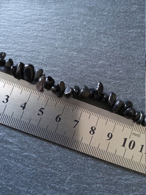Natural Black Obsidian Irregular Chip Beads approx. 5mm to 8mm. Full 31 inch Strand
