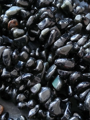 Natural Black Obsidian Irregular Chip Beads approx. 5mm to 8mm. Full 31 inch Strand