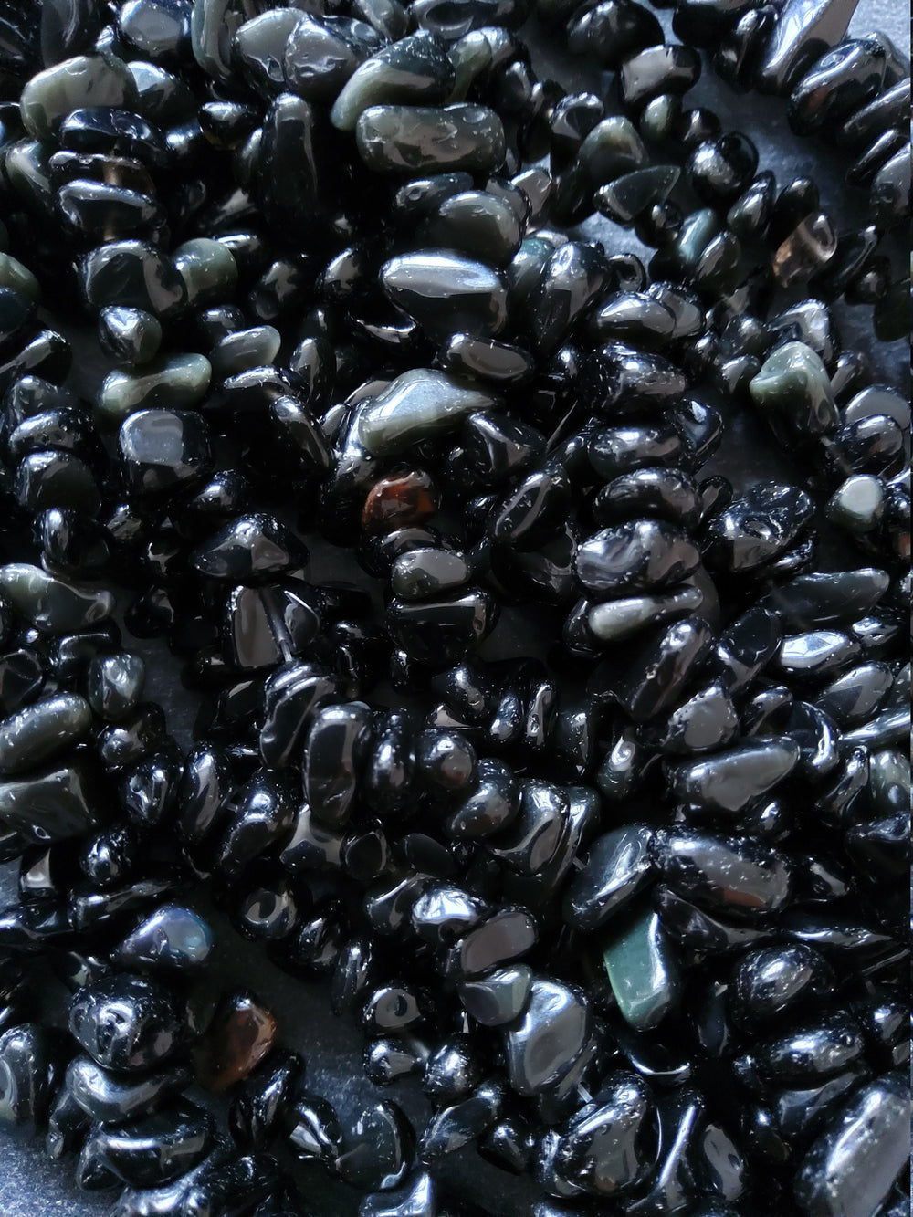 Natural Black Obsidian Irregular Chip Beads approx. 5mm to 8mm. Full 31 inch Strand