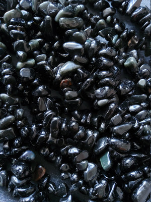 Natural Black Obsidian Irregular Chip Beads approx. 5mm to 8mm. Full 31 inch Strand