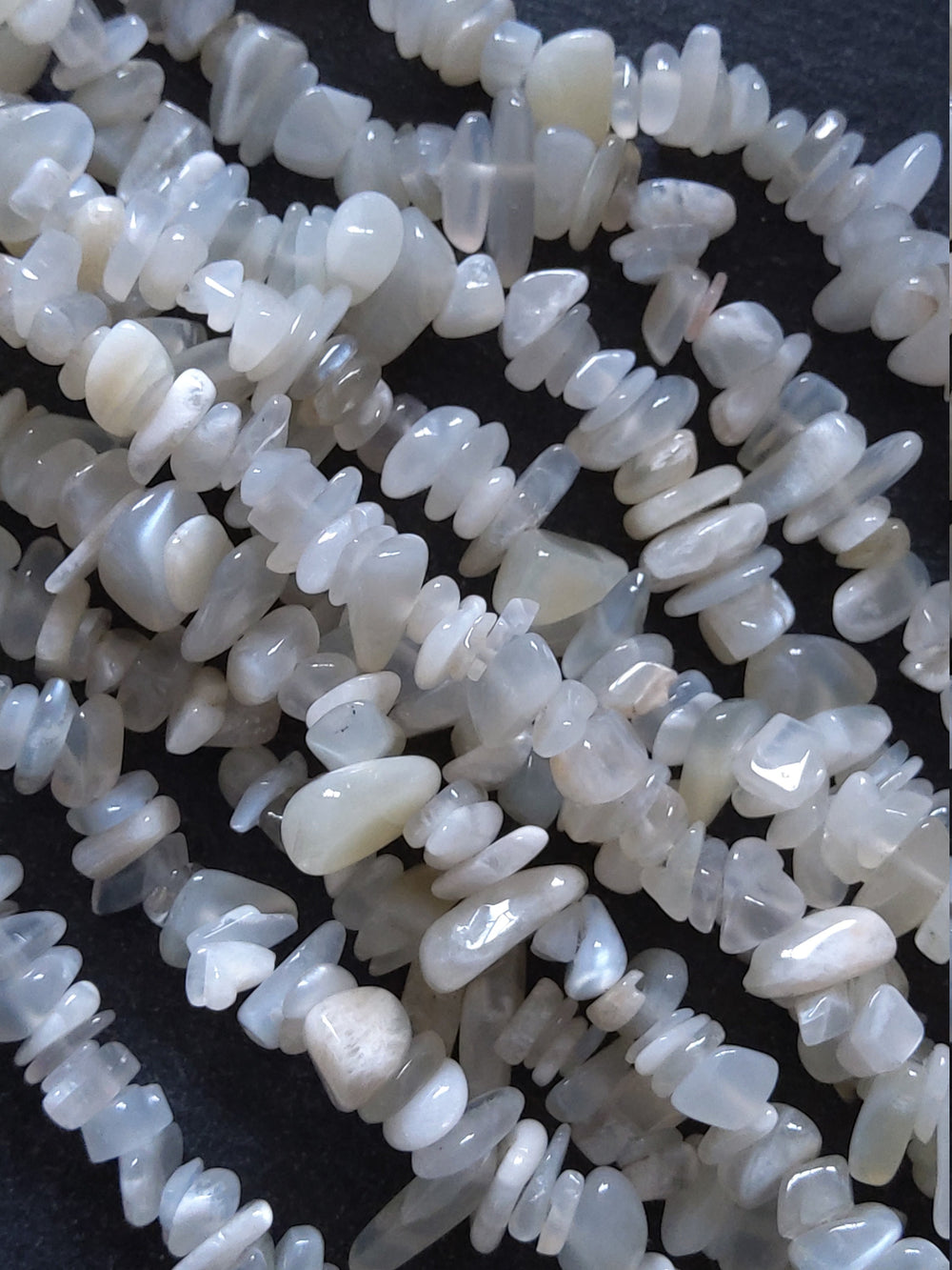 Natural Moonstone Rounded Chip Beads 5mm to 8mm. Full 33 inch Strand Hole: 1mm