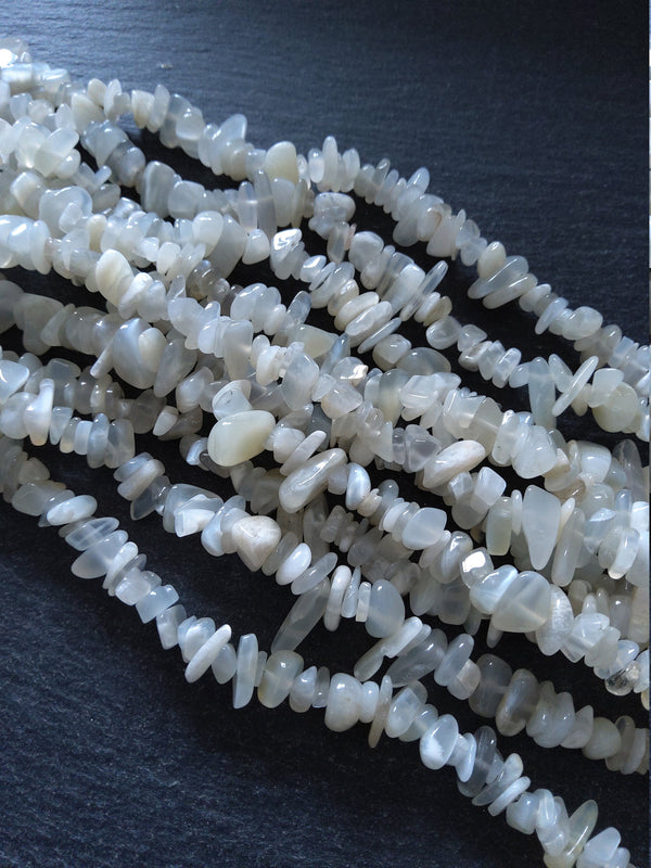 Natural Moonstone Rounded Chip Beads 5mm to 8mm. Full 33 inch Strand Hole: 1mm