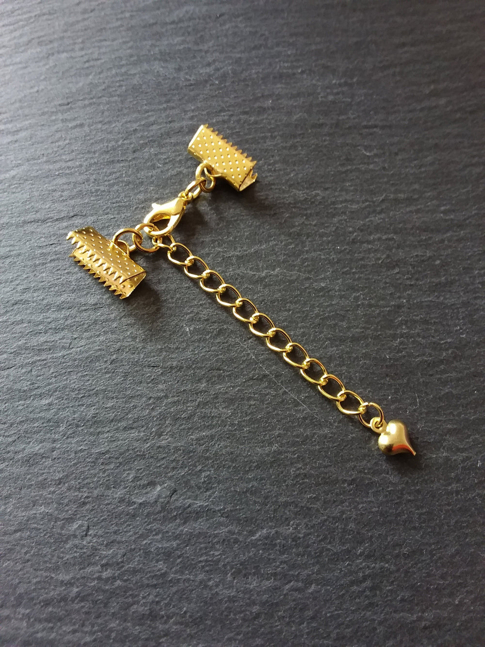 5 Gold Plated Crimp End Sets for Chokers or Bracelets with HEART Extender Chain