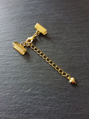 5 Gold Plated Crimp End Sets for Chokers or Bracelets with HEART Extender Chain